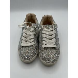 Betsey Johnson Kids Sidny Silver Rhinestone Sneakers size 3